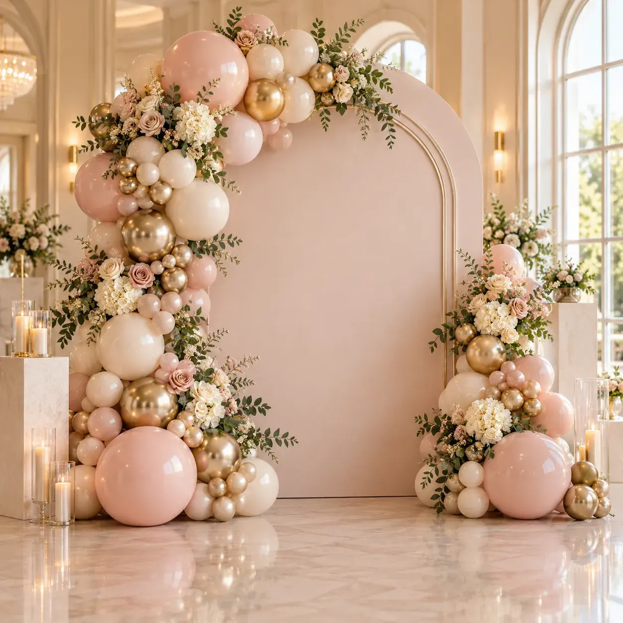 Balloon garland with backdrop in Orange County